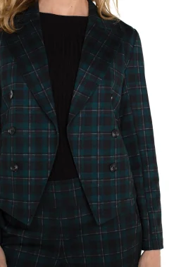 Liverpool Los Angeles Jackets-OPEN FRONT BLAZER Darkforesttartanplaid