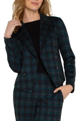 Liverpool Los Angeles Jackets-OPEN FRONT BLAZER Darkforesttartanplaid