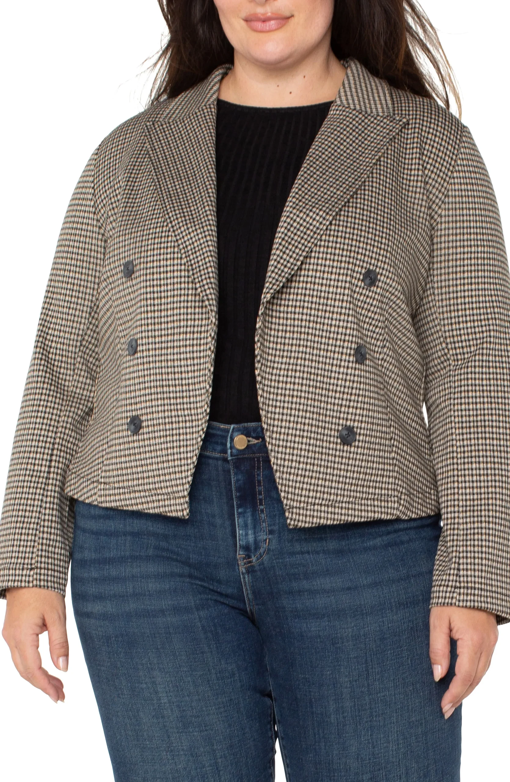 Liverpool Los Angeles Jackets-OPEN FRONT BLAZER Blacktancheck