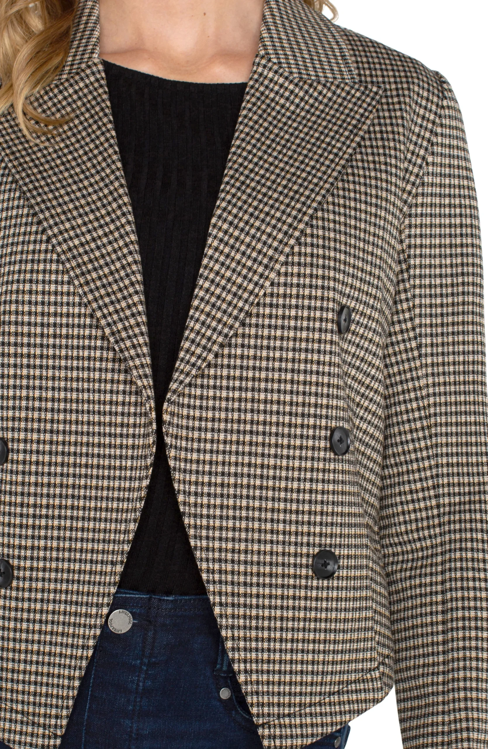 Liverpool Los Angeles Jackets-OPEN FRONT BLAZER Blacktancheck