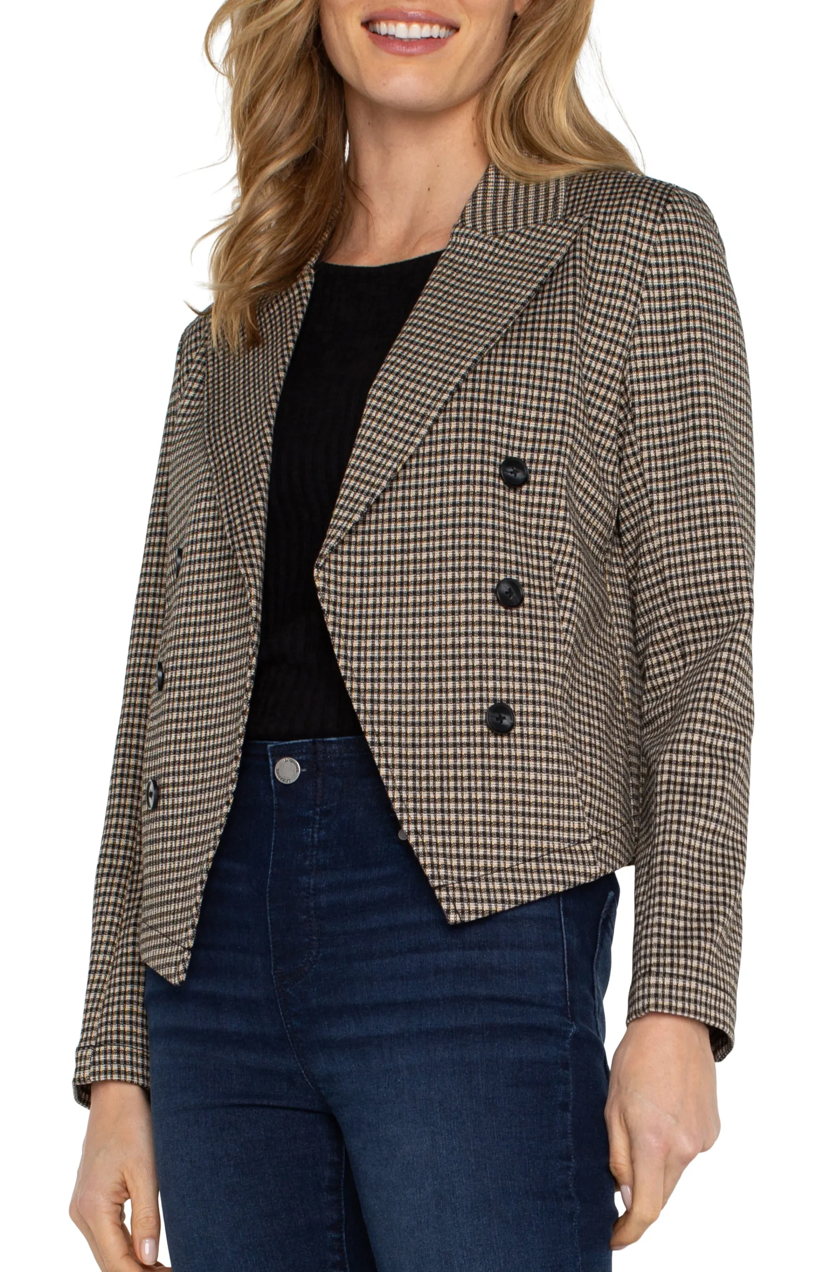 Liverpool Los Angeles Jackets-OPEN FRONT BLAZER Blacktancheck