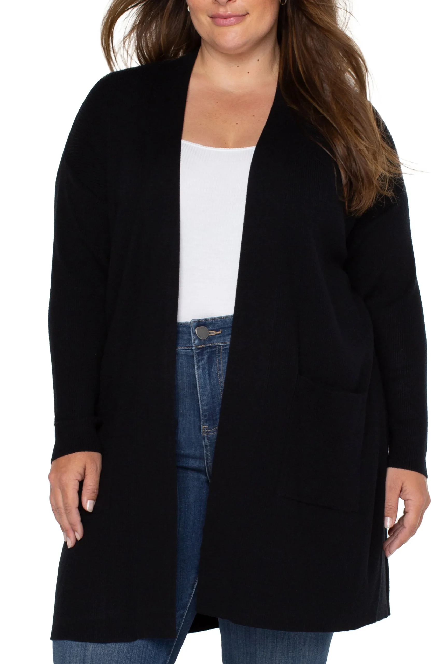 Liverpool Los Angeles Jackets-OPEN FRONT CARDIGAN SWEATER Black