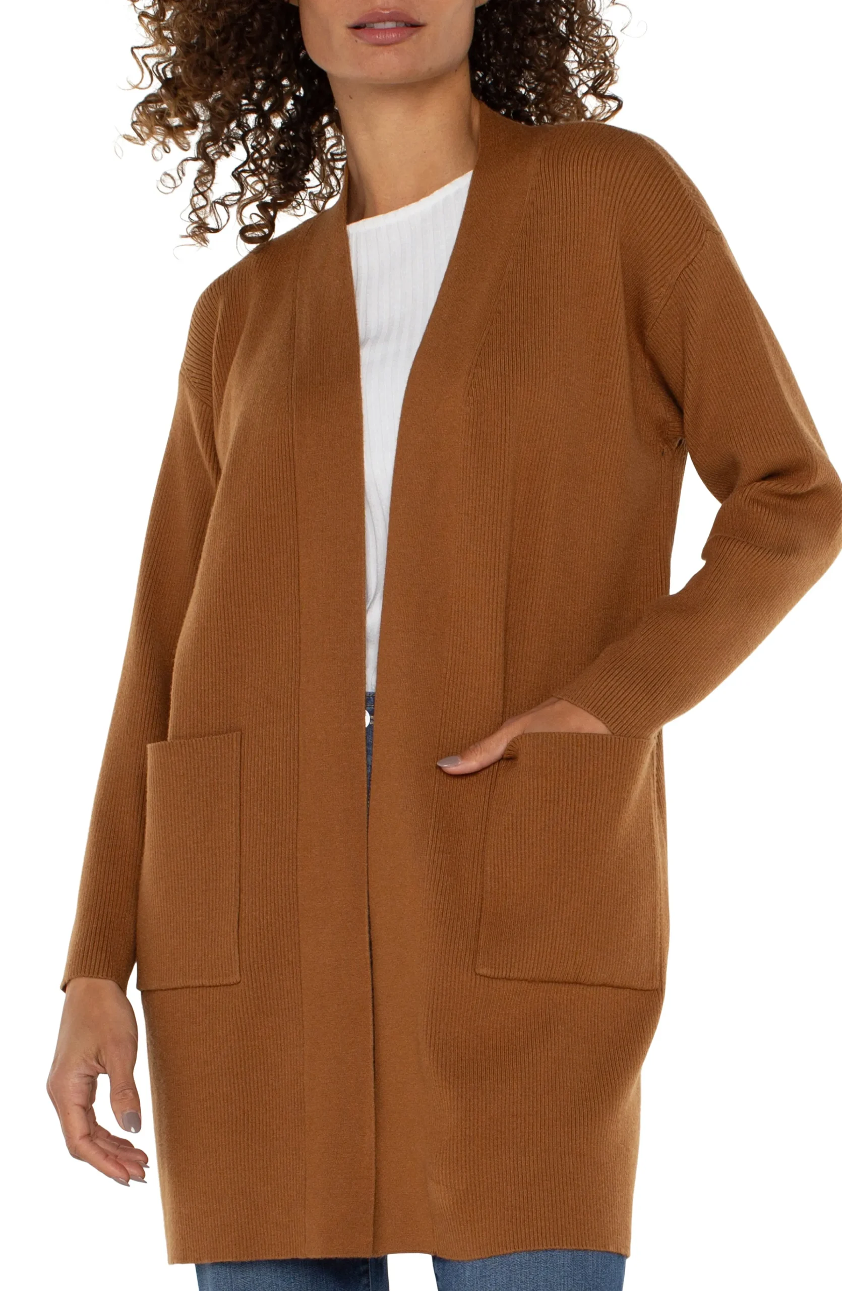 Liverpool Los Angeles Sweaters-OPEN FRONT CARDIGAN SWEATER Turmeric