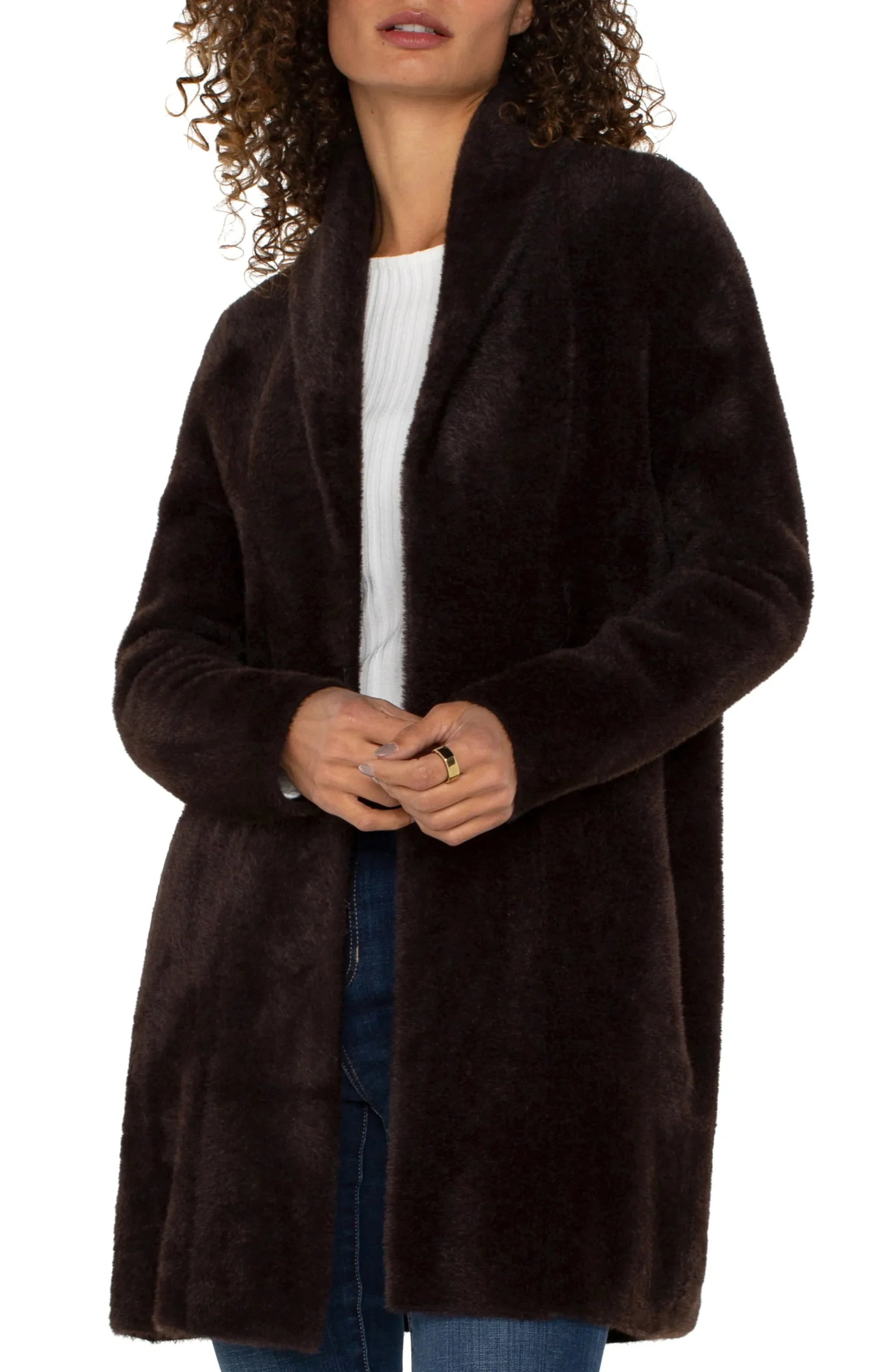 Liverpool Los Angeles Coatigans-OPEN FRONT COATIGAN SWEATER Mink