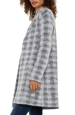 Liverpool Los Angeles Coatigans-OPEN FRONT COATIGAN SWEATER Greywhiteplaid