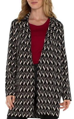 Liverpool Los Angeles Coatigans-OPEN FRONT COATIGAN SWEATER Blackcreamchevron