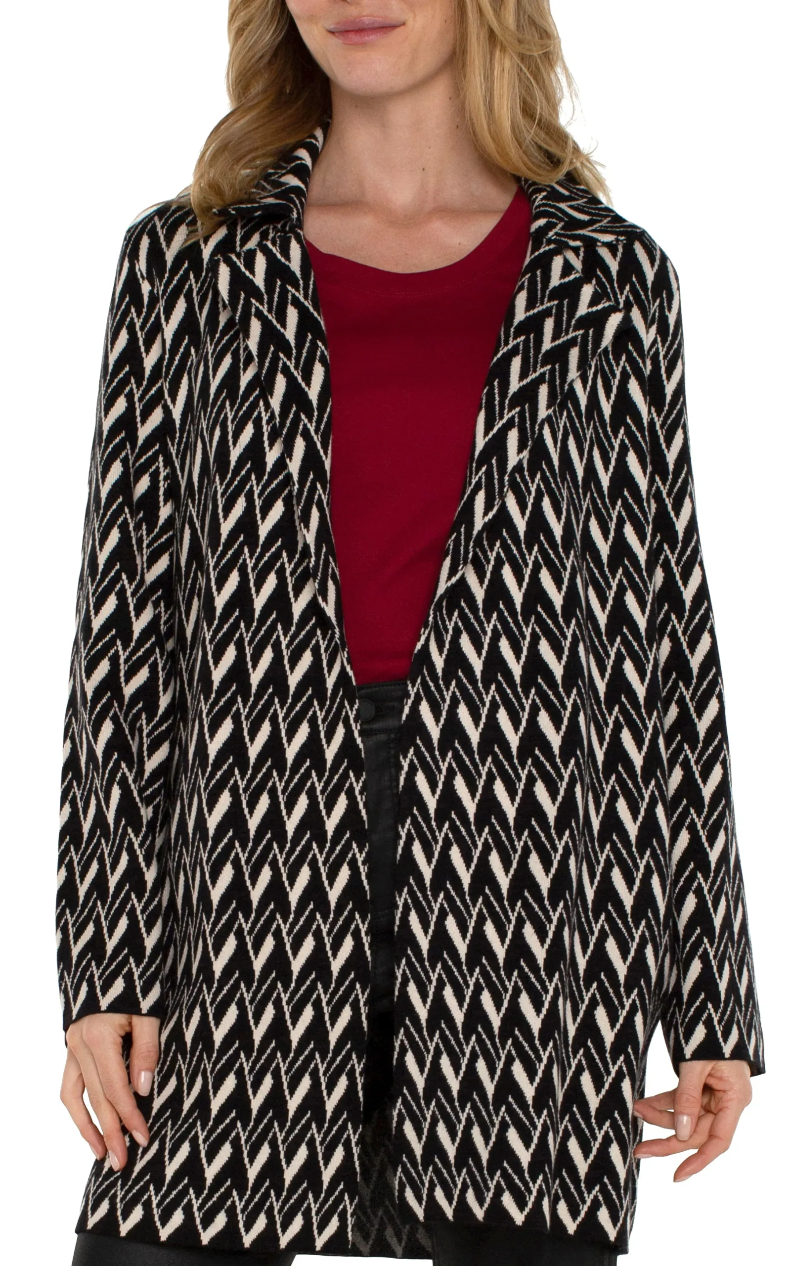 Liverpool Los Angeles Coatigans-OPEN FRONT COATIGAN SWEATER Blackcreamchevron