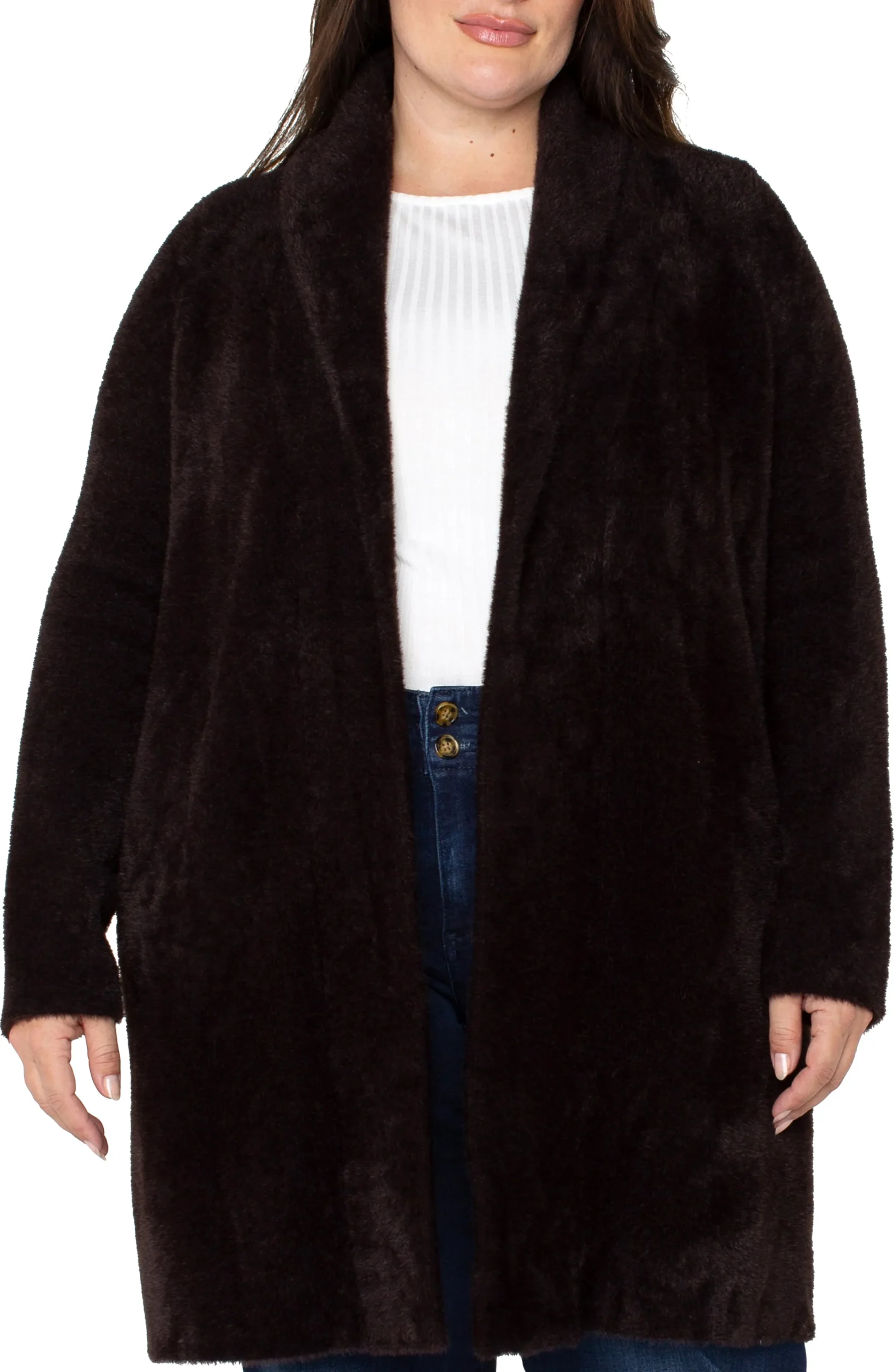 Liverpool Los Angeles Jackets-OPEN FRONT COATIGAN SWEATER Mink