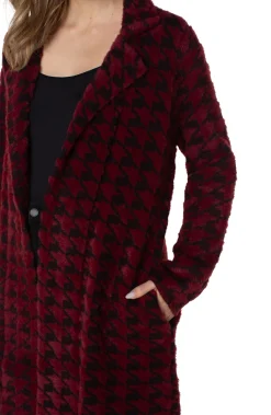 Liverpool Los Angeles Coatigans-OPEN FRONT COATIGAN SWEATER Burgundyblackhoundstooth