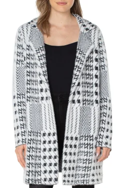 Liverpool Los Angeles Coatigans-OPEN FRONT COATIGAN SWEATER Blackwhitemixedplaid