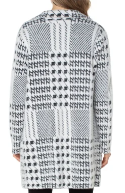 Liverpool Los Angeles Coatigans-OPEN FRONT COATIGAN SWEATER Blackwhitemixedplaid