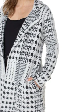 Liverpool Los Angeles Coatigans-OPEN FRONT COATIGAN SWEATER Blackwhitemixedplaid