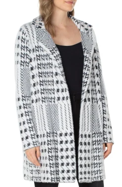 Liverpool Los Angeles Coatigans-OPEN FRONT COATIGAN SWEATER Blackwhitemixedplaid