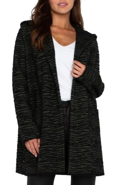 Liverpool Los Angeles Coatigans|Sweaters-OPEN FRONT COATIGAN SWEATER Darkolivestripe