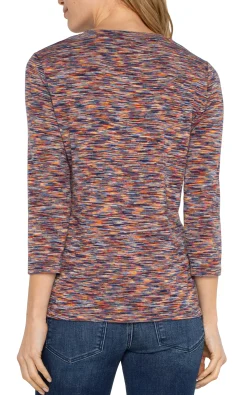 Liverpool Los Angeles Tops-PETITE 3/4 SLEEVE KNIT TOP WITH ASYMMETRIC TIE DETAIL Carnelianmulti