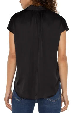 Liverpool Los Angeles Tops-PETITE BUTTON FRONT DOLMAN SLEEVE BLOUSE Black