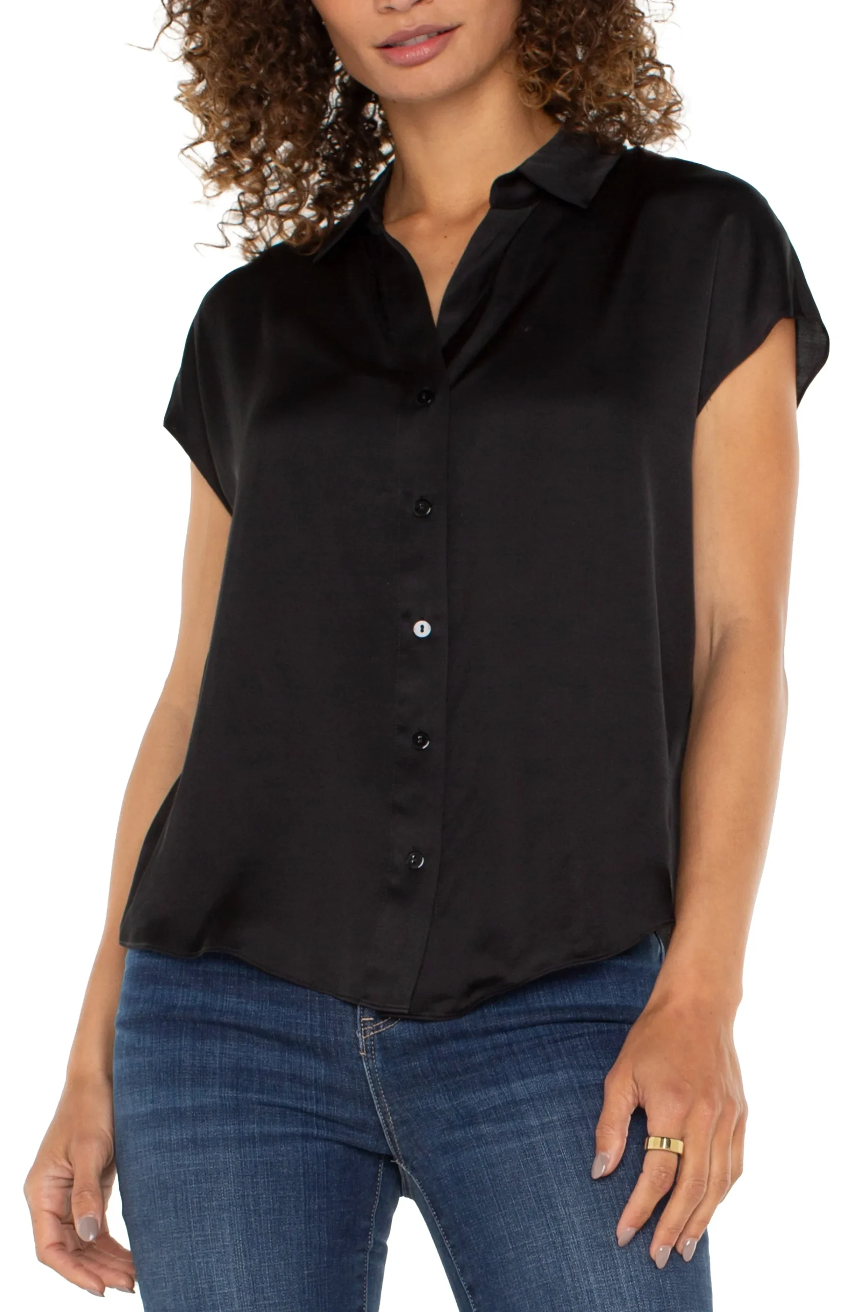 Liverpool Los Angeles Tops-PETITE BUTTON FRONT DOLMAN SLEEVE BLOUSE Black