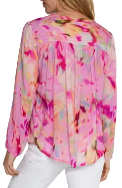Liverpool Los Angeles Tops-PETITE BUTTON FRONT SHIRRED BLOUSE Fuchsiawatercolor