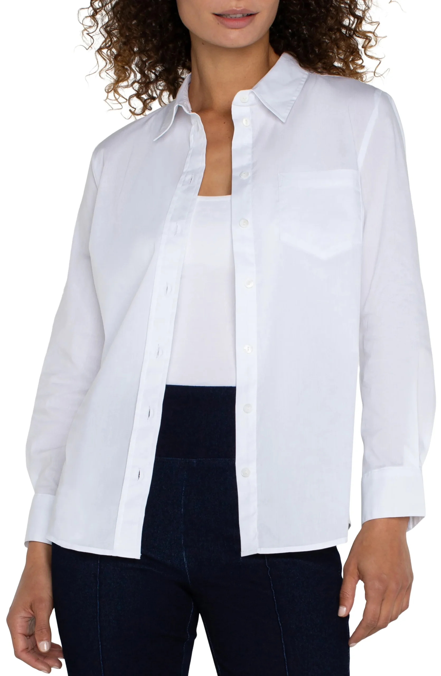 Liverpool Los Angeles Tops-PETITE CLASSIC BUTTON FRONT POPLIN SHIRT White
