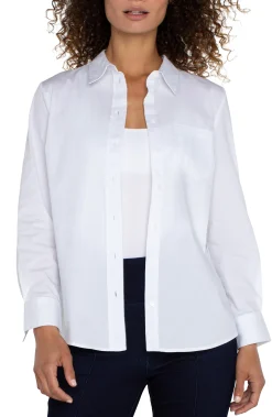 Liverpool Los Angeles Tops-PETITE CLASSIC BUTTON FRONT POPLIN SHIRT White
