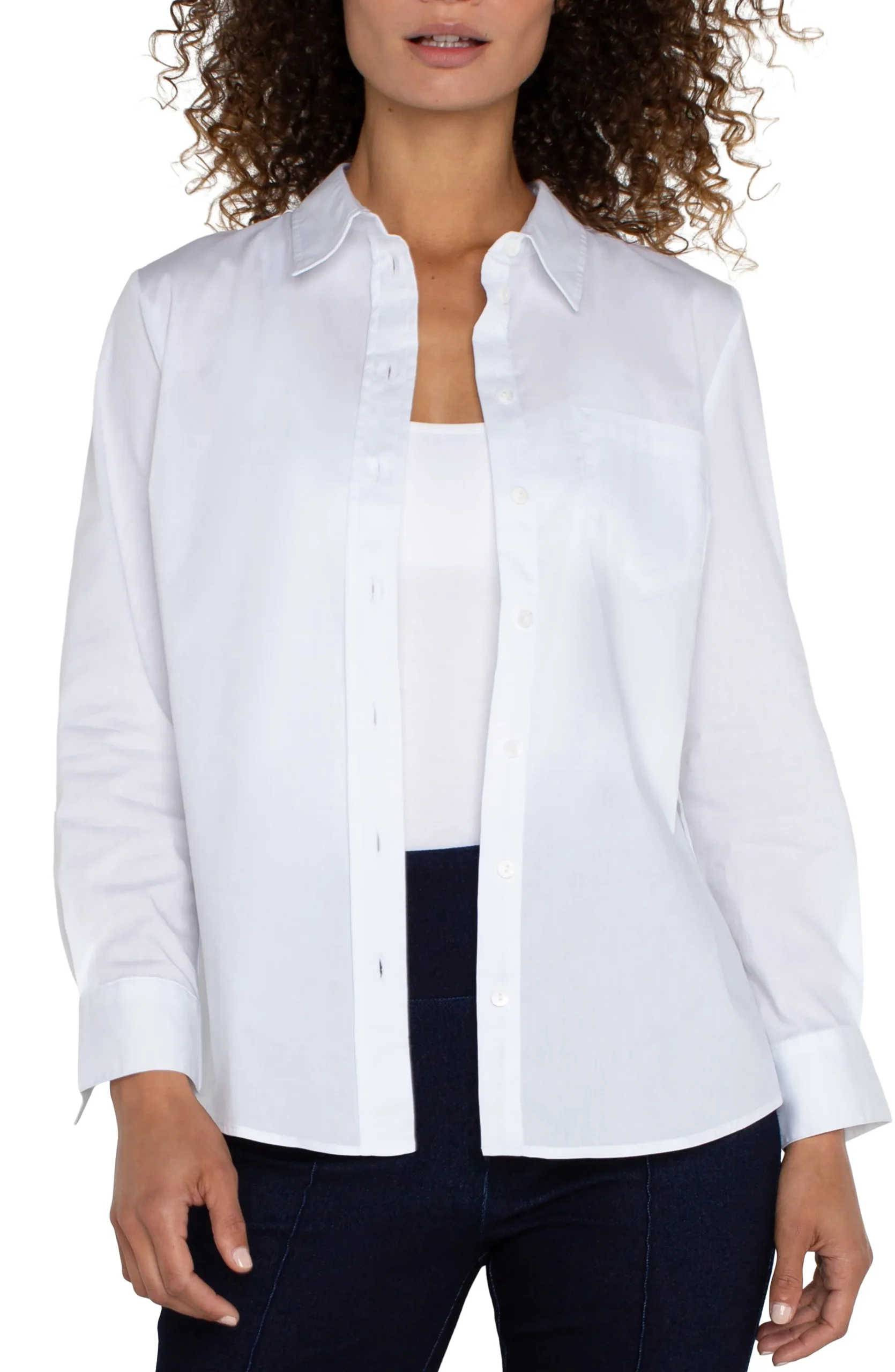 Liverpool Los Angeles Tops-PETITE CLASSIC BUTTON FRONT POPLIN SHIRT White