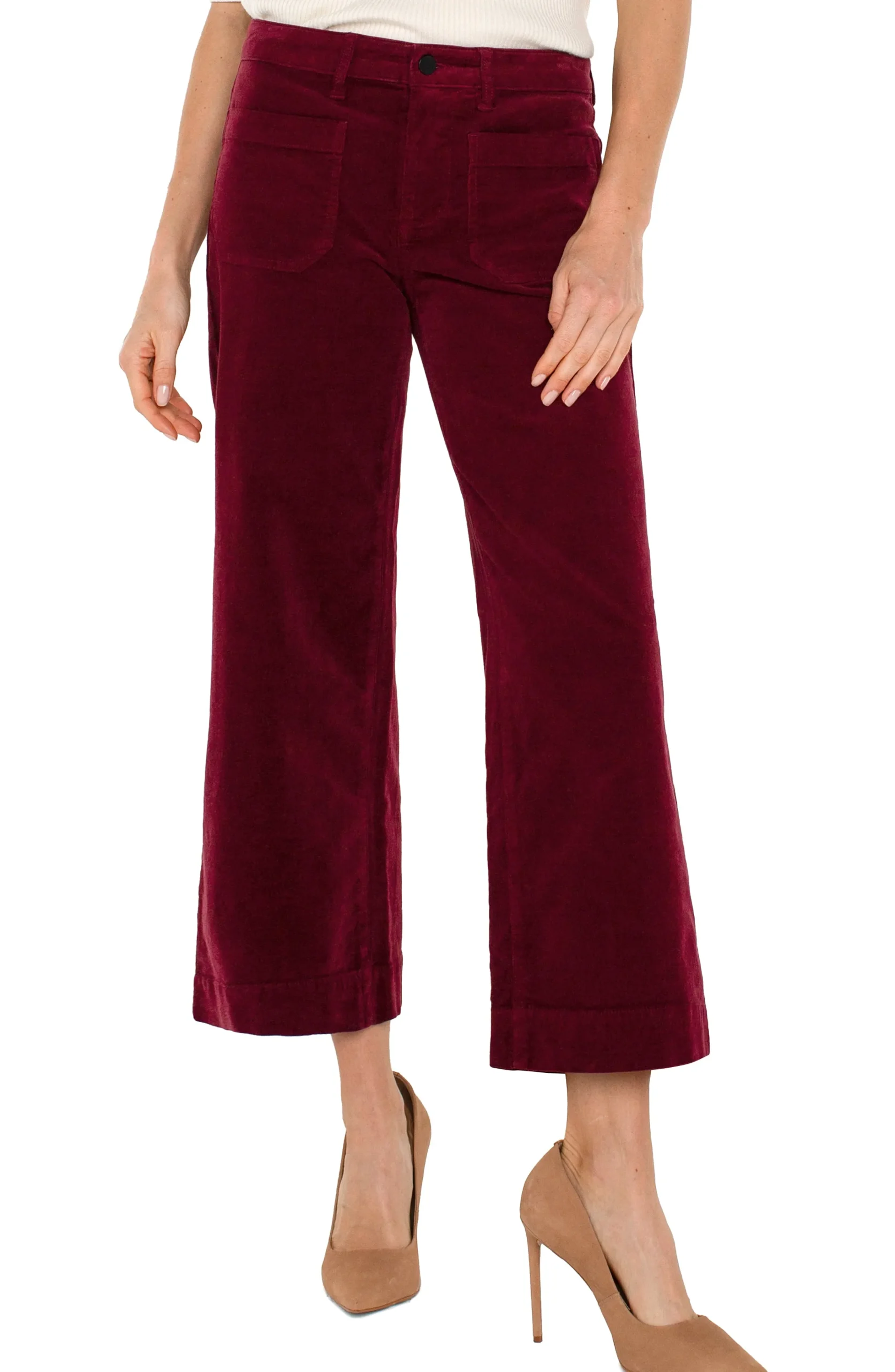 Liverpool Los Angeles Pants-PETITE CORDUROY CROP WIDE LEG Ruby