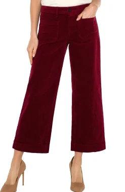 Liverpool Los Angeles Pants-PETITE CORDUROY CROP WIDE LEG Ruby