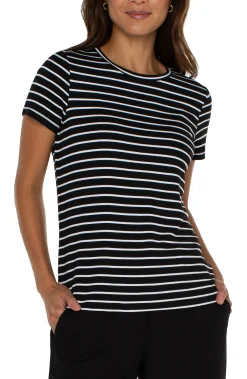 Liverpool Los Angeles Tops-PETITE CREW NECK KNIT TEE Blackwhitestripe