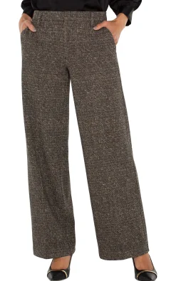 Liverpool Los Angeles Pants-PETITE KELSEY WIDE LEG TROUSER Blacktanherringbone