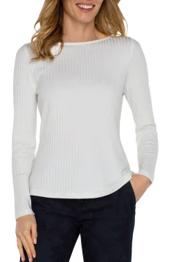 Liverpool Los Angeles Tops-PETITE LONG SLEEVE BOAT NECK KNIT TOP Snow