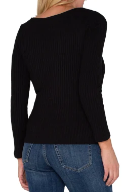 Liverpool Los Angeles Tops-PETITE LONG SLEEVE BOAT NECK KNIT TOP Black