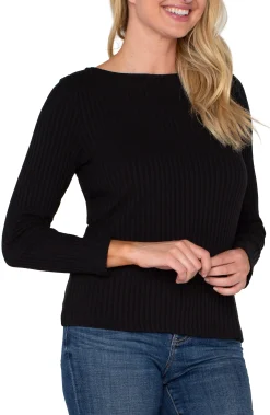 Liverpool Los Angeles Tops-PETITE LONG SLEEVE BOAT NECK KNIT TOP Black