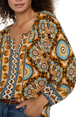 Liverpool Los Angeles Tops-PETITE LONG SLEEVE BUTTON FRONT WOVEN BLOUSE Oceanjaspermulti