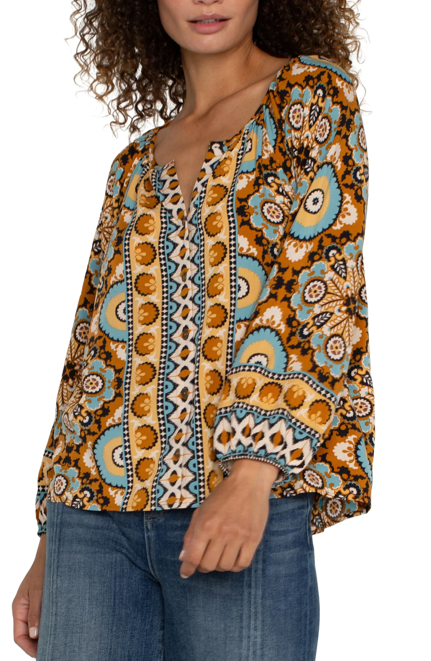 Liverpool Los Angeles Tops-PETITE LONG SLEEVE BUTTON FRONT WOVEN BLOUSE Oceanjaspermulti