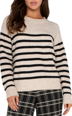 Liverpool Los Angeles Tops-PETITE LONG SLEEVE CREW NECK DROP SHOULDER SWEATER Oatmealheather