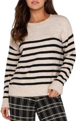 Liverpool Los Angeles Tops-PETITE LONG SLEEVE CREW NECK DROP SHOULDER SWEATER Oatmealheather