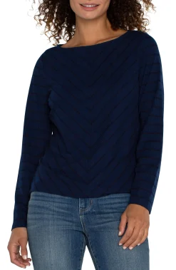 Liverpool Los Angeles Tops-PETITE LONG SLEEVE MITER KNIT TOP Darknavystripe