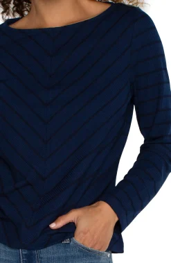 Liverpool Los Angeles Tops-PETITE LONG SLEEVE MITER KNIT TOP Darknavystripe