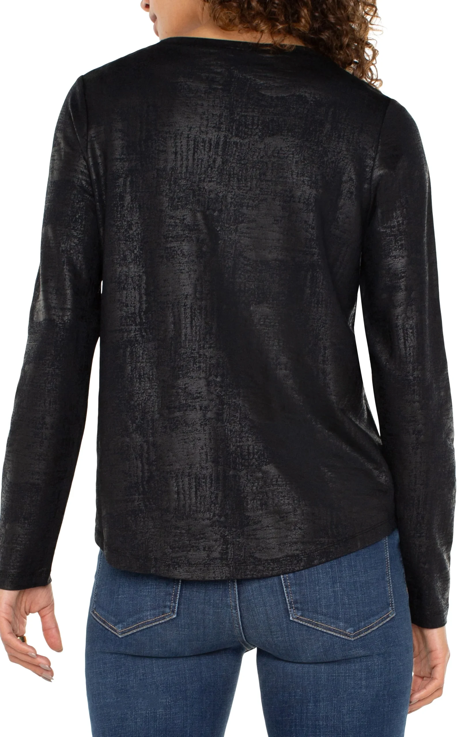Liverpool Los Angeles Tops-PETITE LONG SLEEVE SCOOP NECK KNIT TOP Distressedblack