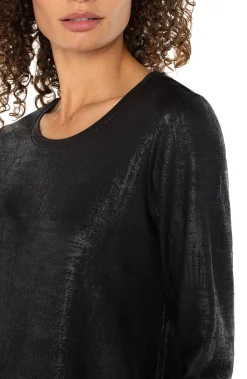 Liverpool Los Angeles Tops-PETITE LONG SLEEVE SCOOP NECK KNIT TOP Distressedblack