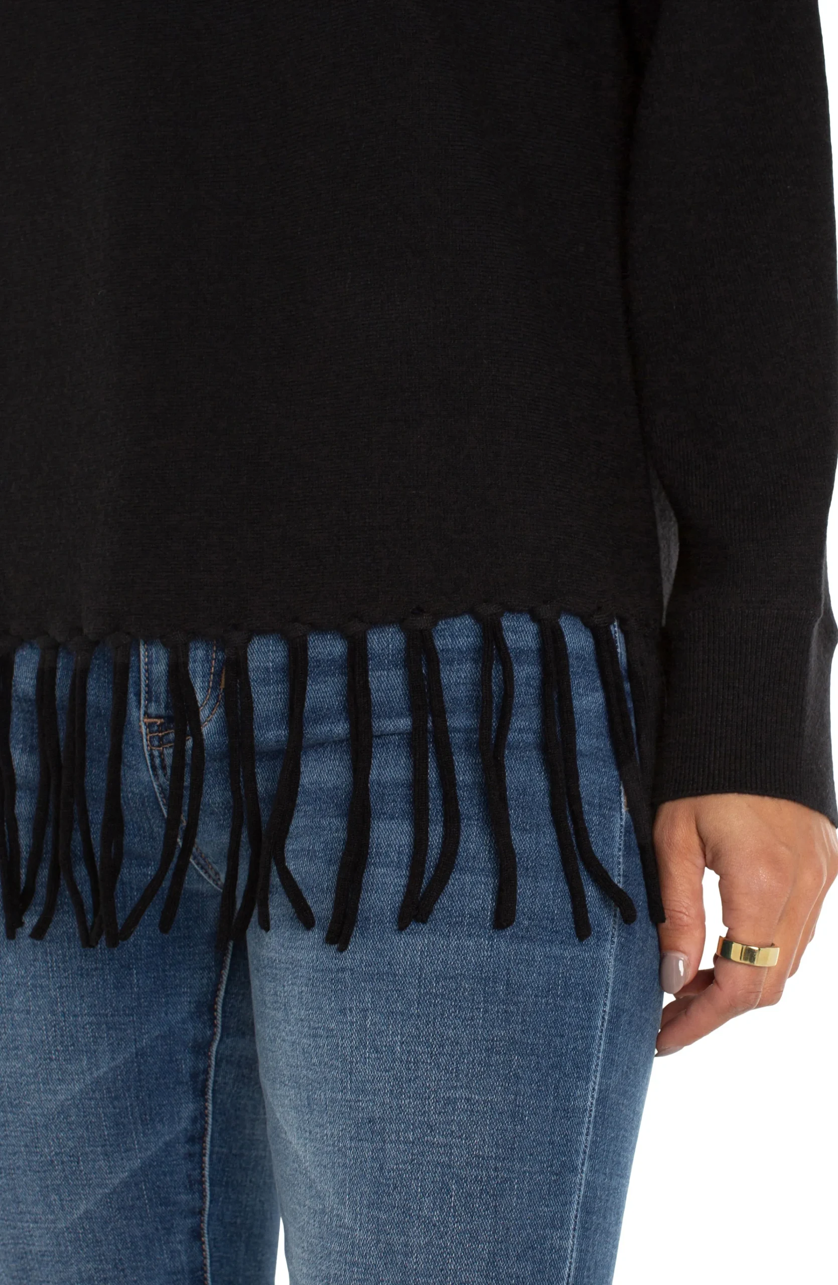 Liverpool Los Angeles Tops-PETITE LONG SLEEVE SEAMLESS SWEATER Black