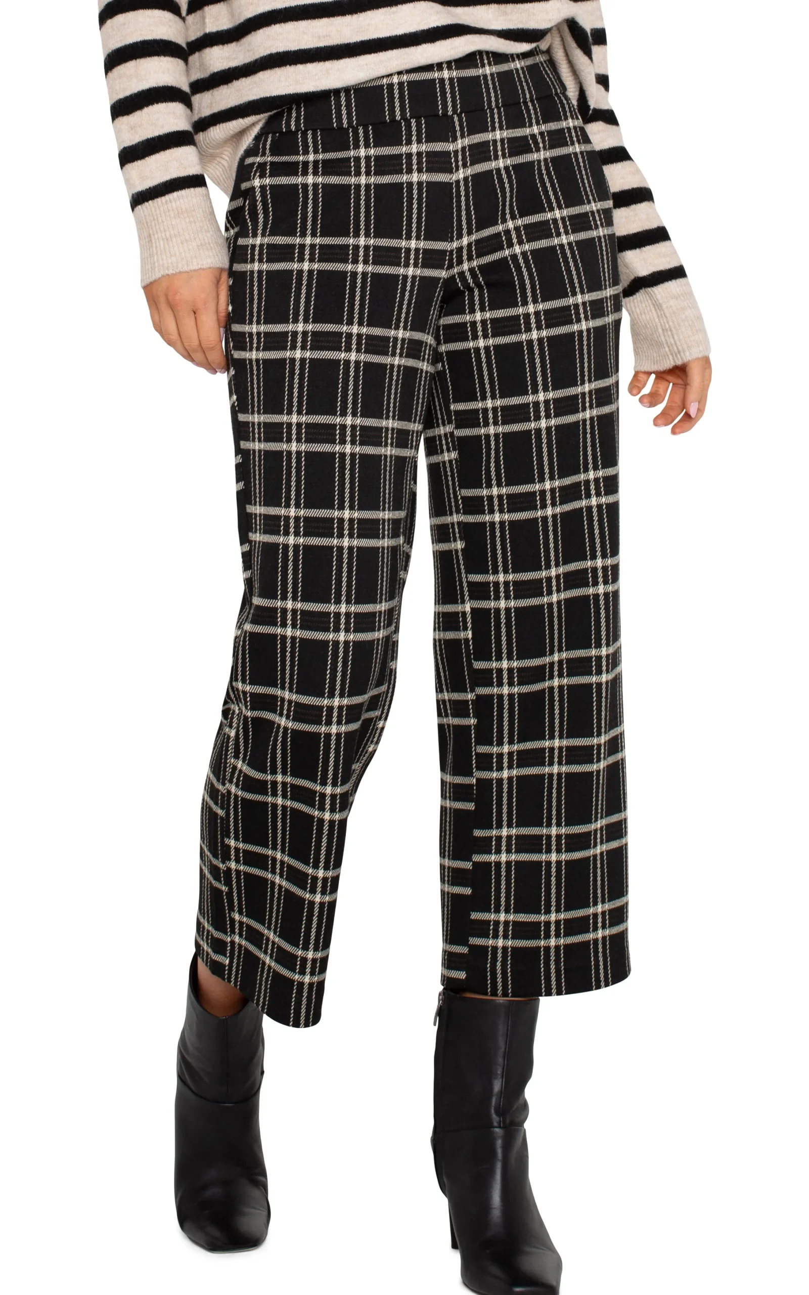 Liverpool Los Angeles Pants-PETITE MABEL PULL-ON CROP Blackoatmealwindowpane