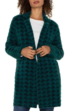 Liverpool Los Angeles Jackets-PETITE OPEN FRONT COATIGAN SWEATER Darkforesthoundstooth