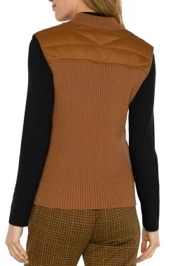 Liverpool Los Angeles Jackets-PETITE SLEEVELESS QUILTED FULL ZIP SWEATER VEST Turmeric