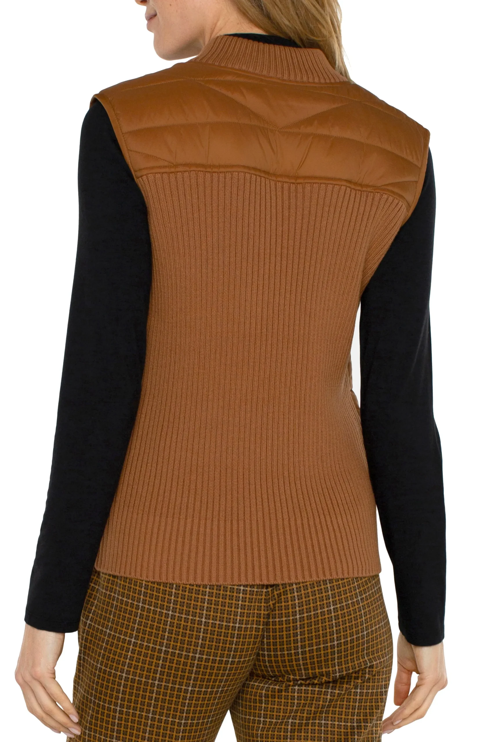 Liverpool Los Angeles Jackets-PETITE SLEEVELESS QUILTED FULL ZIP SWEATER VEST Turmeric