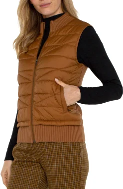 Liverpool Los Angeles Jackets-PETITE SLEEVELESS QUILTED FULL ZIP SWEATER VEST Turmeric
