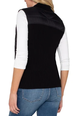 Liverpool Los Angeles Jackets-PETITE SLEEVELESS QUILTED FULL ZIP SWEATER VEST Black