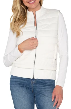 Liverpool Los Angeles Jackets-PETITE SLEEVELESS QUILTED FULL ZIP SWEATER VEST Porcelain