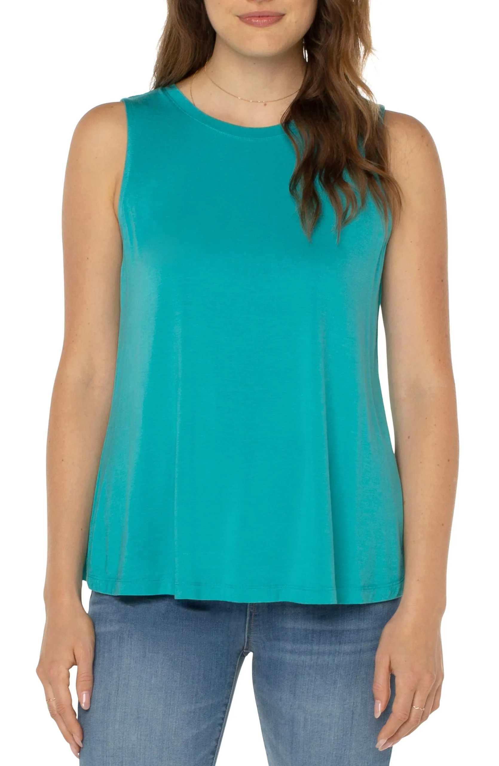 Liverpool Los Angeles Tops-PETITE SLEEVELESS SCOOP NECK TANK Baltic