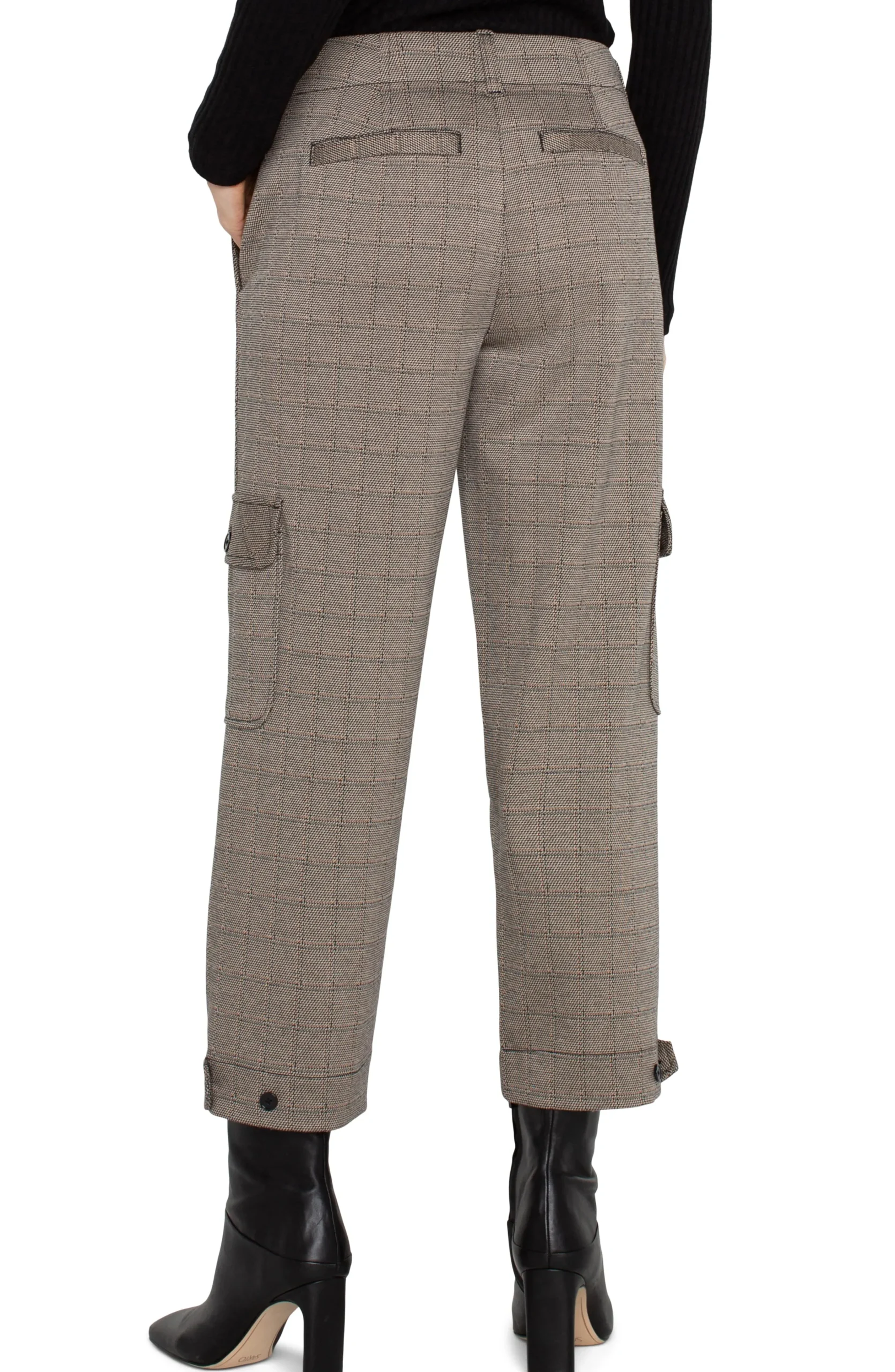 Liverpool Los Angeles Pants-PETITE UTILITY CARGO CROP WITH TAB HEM Peppercornplaid